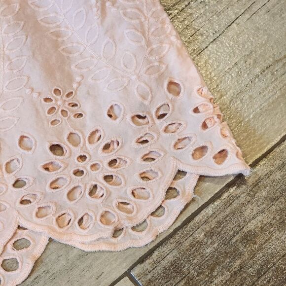 🔹️Free People Peach "Elena" Embroidered Eyelet Scalloped Hem Shorts Medium - Picture 7 of 9